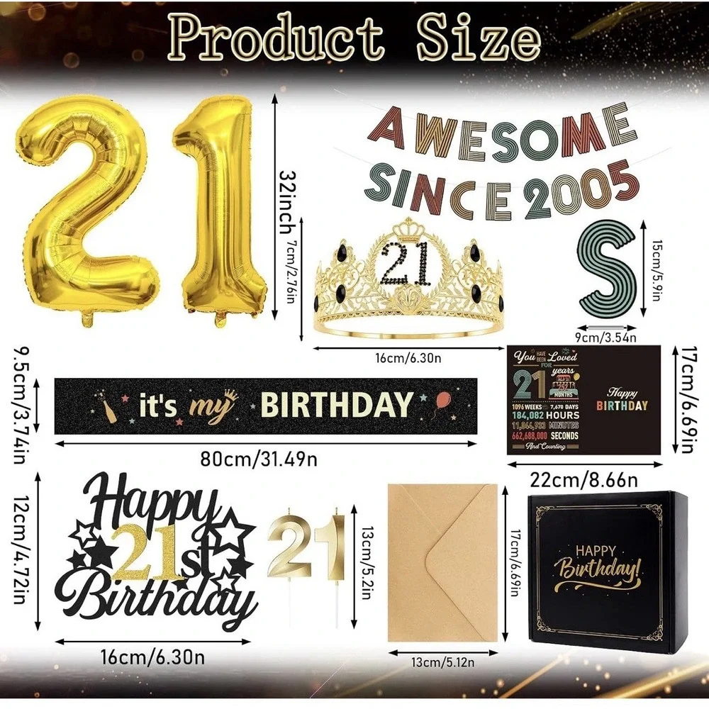 21St Birthday Decorations for Him Her, Happy 21St Birthday Banner with Black Sil
